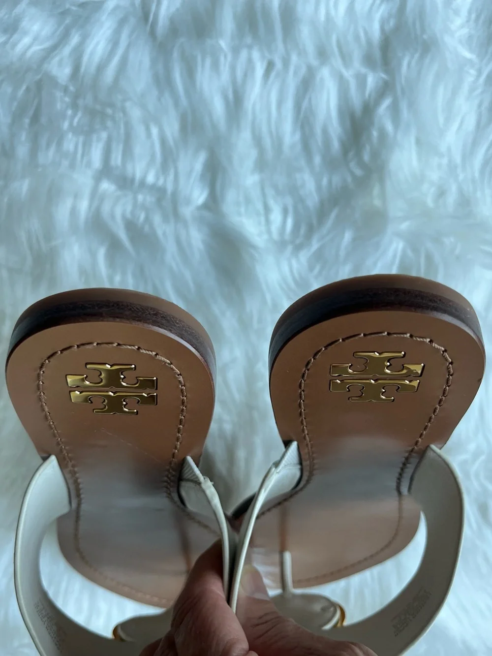 🆕 Tory Burch Patos Disc Sandals- Calf Leather Ivory/Gold Size 8.5 Dustbag